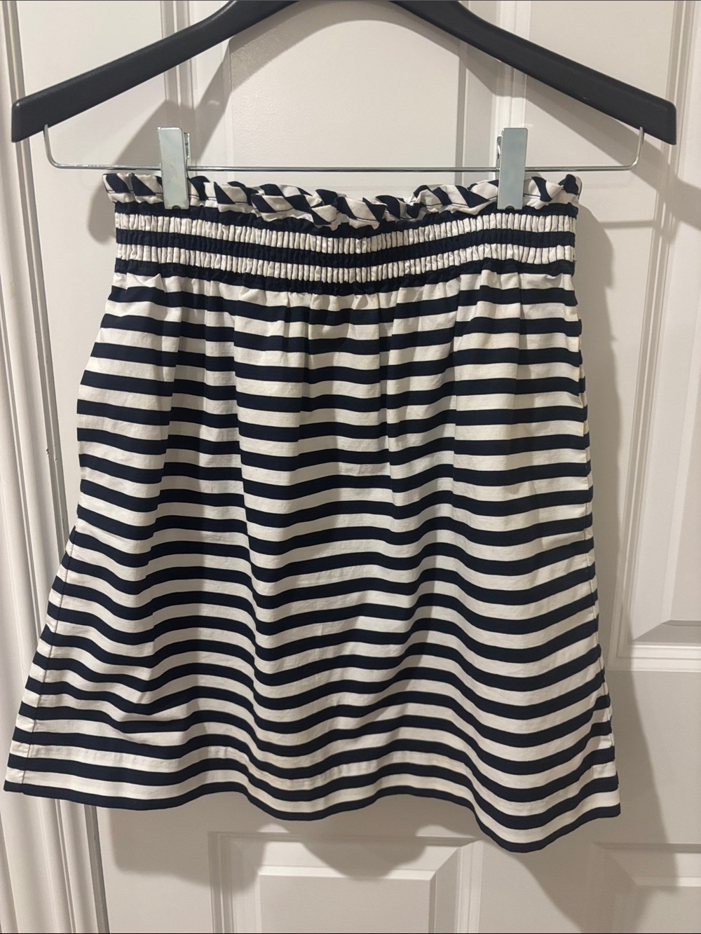 J. Crew Navy and White Striped Elastic Waist Skirt with Pockets